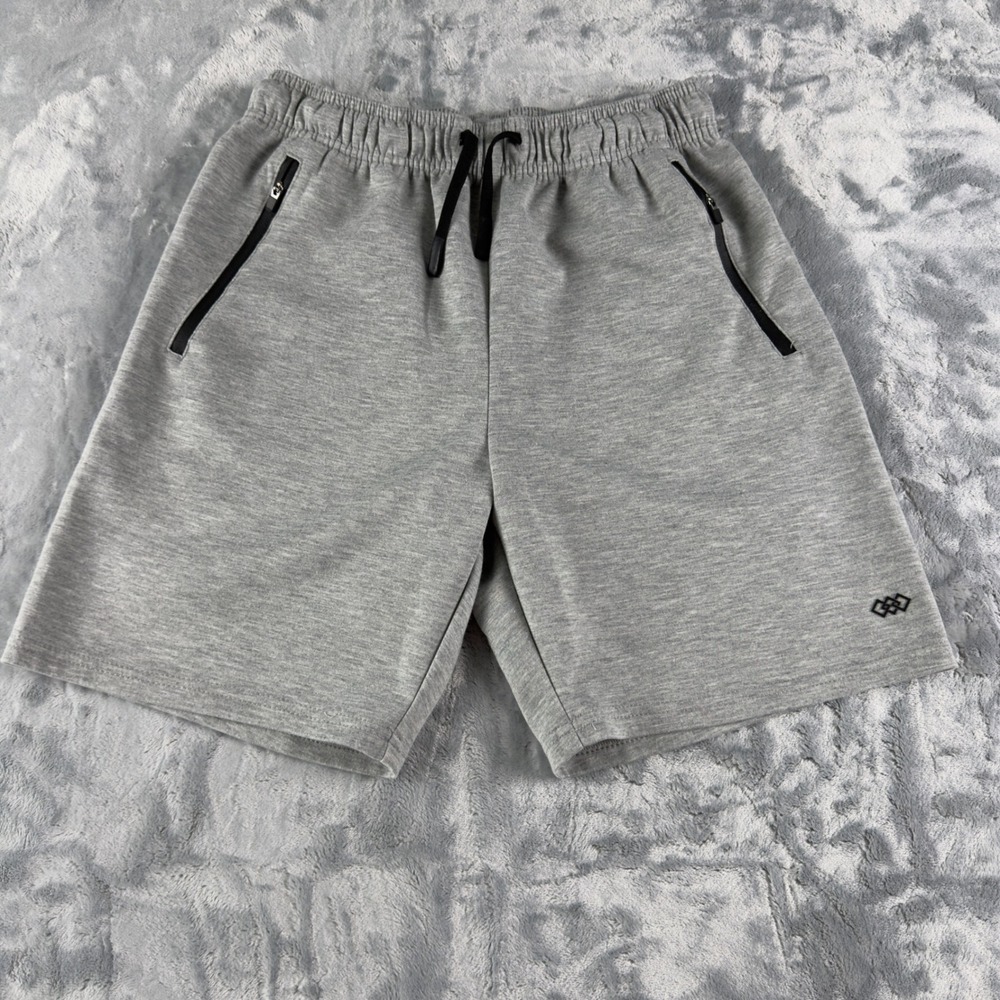 LEG3ND Mens Heather Gray Athletic Gym Shorts Zipper Pockets Small